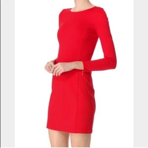 Theory Long Sleeve Zipper Cuff Red Dress